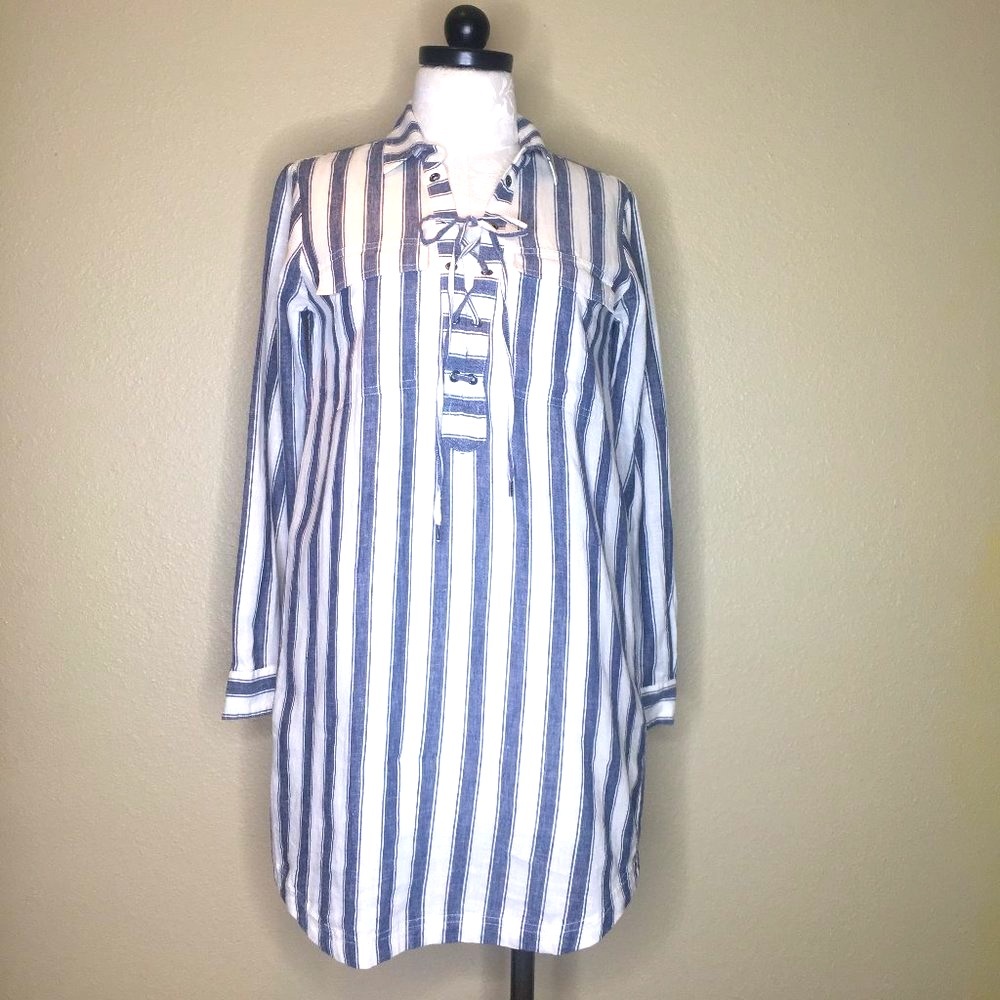 MADEWELL Striped Linen Blend Loose Tunic Dress